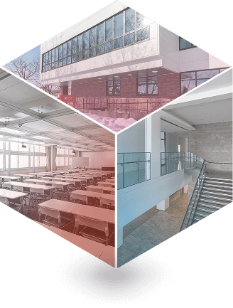 キャンパス 360°ビュー(建物外観・教室・廊下)